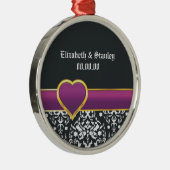 Schwarz-weißes lila Herz Save the Date Silbernes Ornament (Rechts)