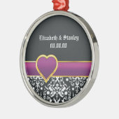 Schwarz-weißes lila Herz Save the Date Silbernes Ornament (Links)