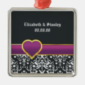 Schwarz-weißes lila Herz Save the Date Silbernes Ornament (Vorne)
