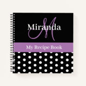 Schwarz-weißes Lila Monogramm Polka Dot Rezept Notizblock (Vorderseite)