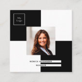 Schwarz-weißes Logo Foto QR-Code Quadratische Visitenkarte (Vorderseite)