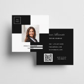 Schwarz-weißes Logo Foto QR-Code Quadratische Visitenkarte