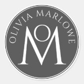 Schwarz-weißes Logo für künstlerische Monogramme Runder Aufkleber (Vorderseite)