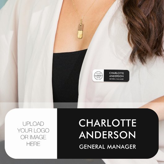 Schwarz-weißes Logo für moderne Mitarbeiter Namensschild