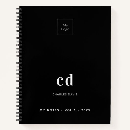 Schwarz-weißes Logo für Monogramm Notizblock (Vorderseite)