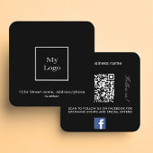 Schwarz-weißes Logo QR Code Facebook folgen uns Quadratische Visitenkarte