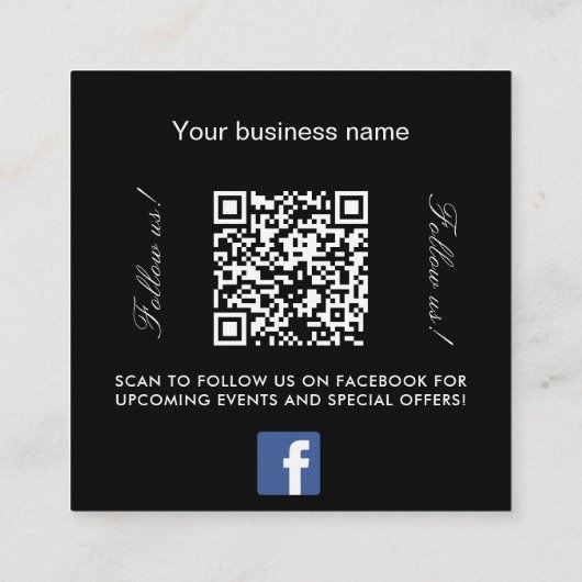 Schwarz-weißes Logo QR-Code Facebook Premium Quadratische Visitenkarte (Rückseite)