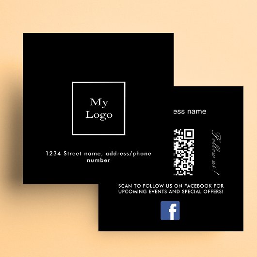 Schwarz-weißes Logo QR-Code Facebook Premium Quadratische Visitenkarte