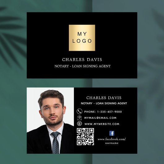 Schwarz-weißes Logo QR Code Foto Facebook Premium Visitenkarte