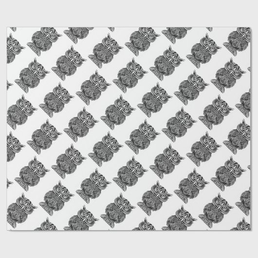 Schwarz-weißes Logo von Graphic Art Owl Bird Geschenkpapier (Flach)