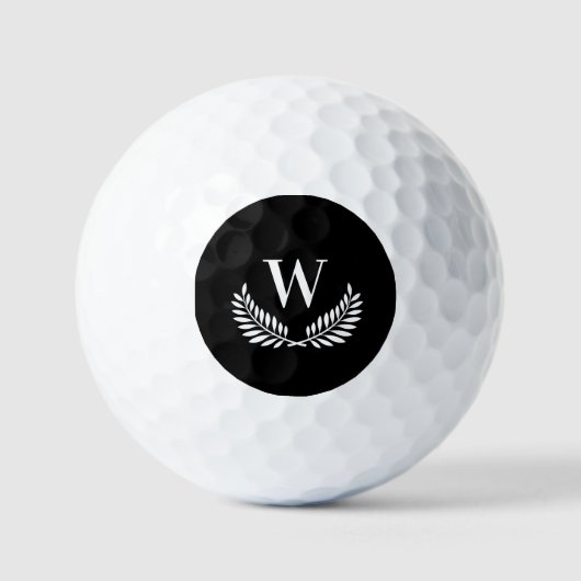Schwarz-weißes Lorbeerkranz-Monogramm Golfball (Vorderseite)