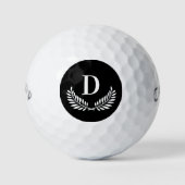 Schwarz-weißes Lorbeerkranz-Monogramm Golfball (Vorderseite)