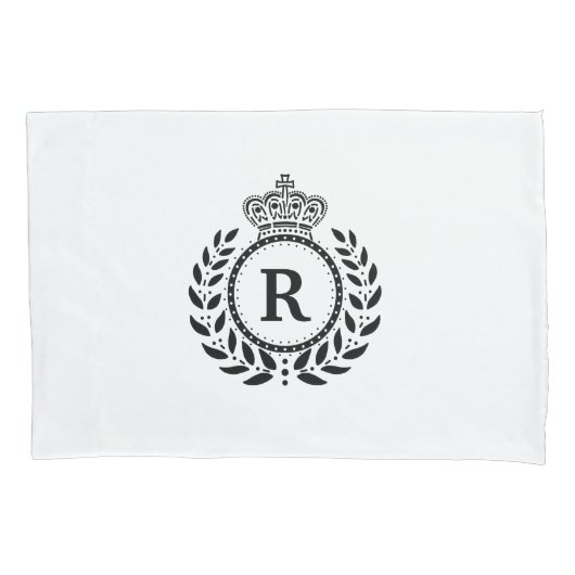 Schwarz-weißes Lorbeerwreath-Kronen-Monogramm | Kissenbezug (Vorderseite)