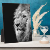 Schwarz-weißes Löwenportrait - Tierfotografie Fotoplatte (Seite)