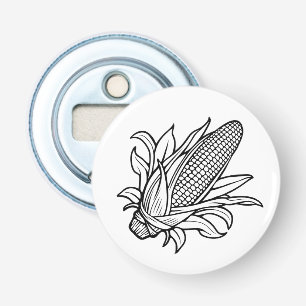 Schwarz-weißes Maiskolben-Symbol mit Blättern Flaschenöffner