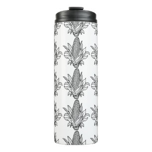 Schwarz-weißes Maiskolben-Symbol mit Blättern Thermosbecher