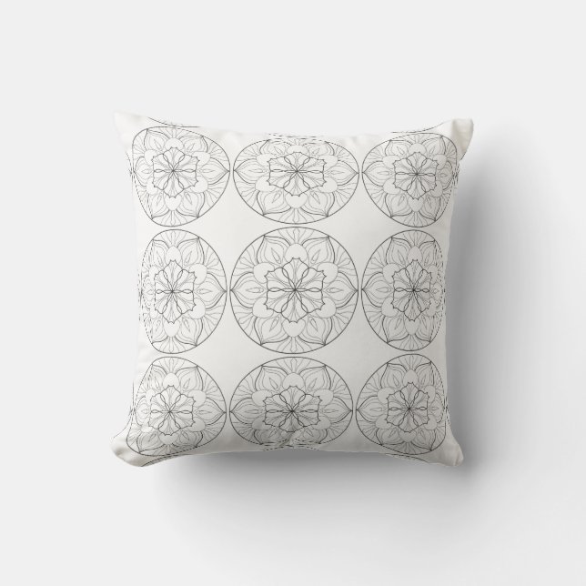 Schwarz-weißes Mandala Circle Blume Muster Pillow Kissen (Vorderseite)