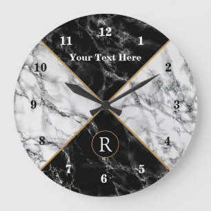 Schwarz-weißes Marbild für Textmonogramm-Uhr Große Wanduhr