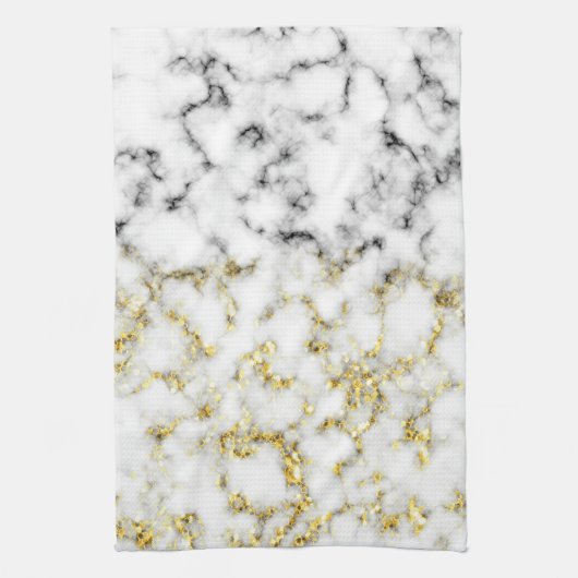 Schwarz-weißes Marmor, goldene funkelnde Flitterte Geschirrtuch (Vertikal)