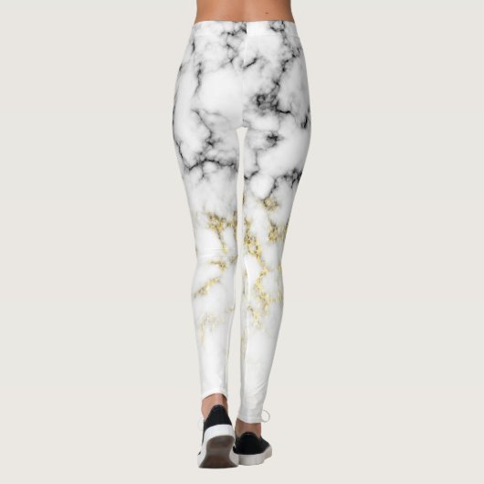 Schwarz-weißes Marmorgold funkeln Glitzer Ihr Name Leggings (Rückseite)