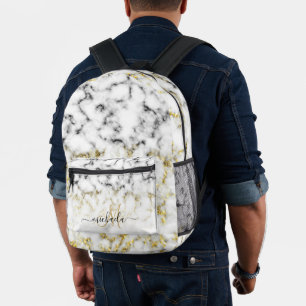 Schwarz-weißes Marmorgold glänzend Monogramm Bedruckter Rucksack