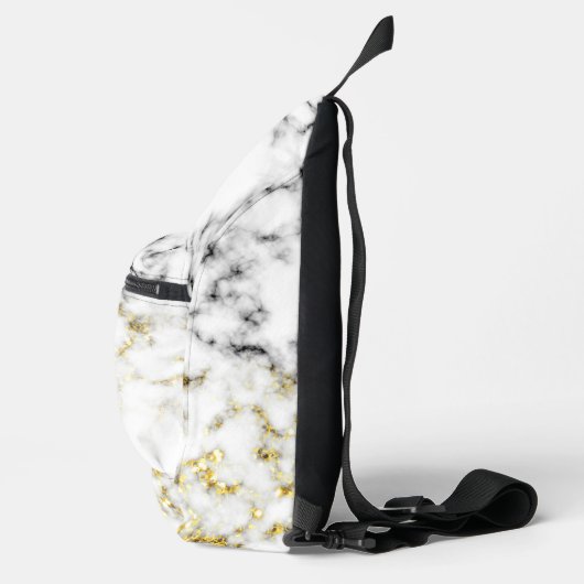 Schwarz-weißes Marmorgold glänzend Monogramm Crossbody Bag (Rechts)