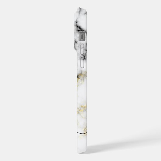Schwarz-weißes Marmorgold glänzend Monogramm iPhone Hülle (Linke Seite)
