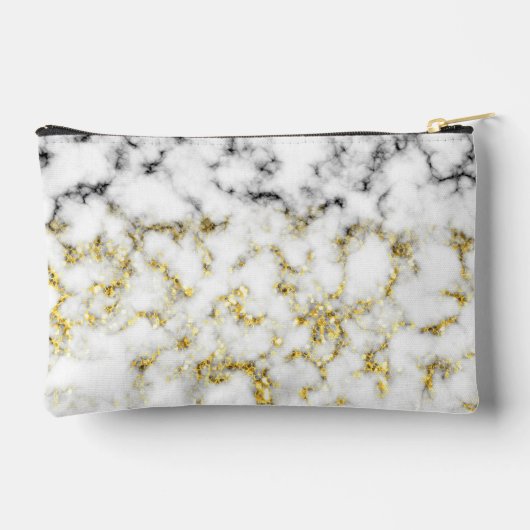 Schwarz-weißes Marmorgold glänzend Monogramm Zubehörtasche (Rückseite)