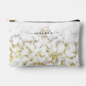 Schwarz-weißes Marmorgold glänzend Monogramm Zubehörtasche (Vorderseite)