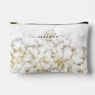 Schwarz-weißes Marmorgold glänzend Monogramm Zubehörtasche