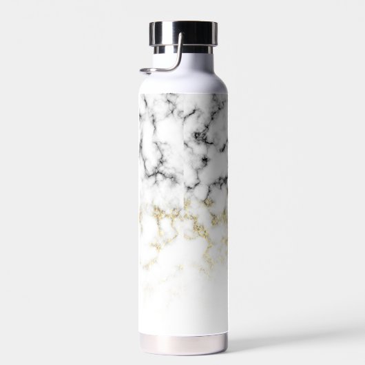 Schwarz-weißes Marmorgold Markieren Custom Monogra Trinkflasche (Rechts)