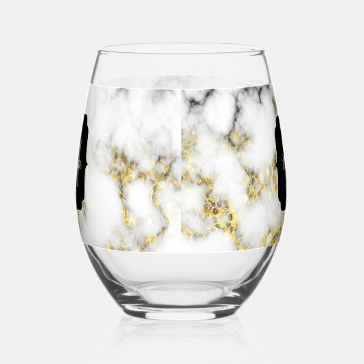 Schwarz-weißes Marmorgold Markieren Custom Monogra Weinglas Ohne Stiel (Rechts)