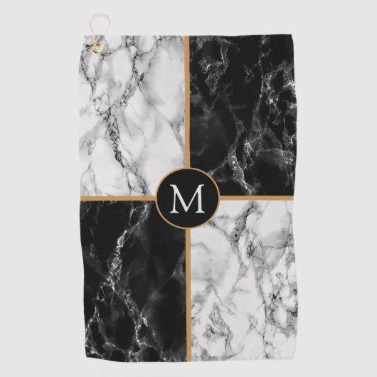 Schwarz-weißes Marmorhandtuch Golfhandtuch (Vorderseite)