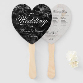 Schwarz-weißes Marmorherz Elegantes Hochzeitsprogr Fächer