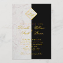 Schwarz-weißes Marmormongram Gold Elegante Hochzei