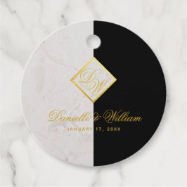 Schwarz-weißes Marmormongram Gold Elegante Hochzei Geschenkanhänger