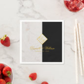 Schwarz-weißes Marmormongram Gold Elegante Hochzei Serviette (Beispiel)
