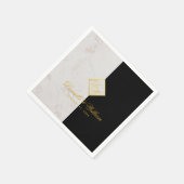 Schwarz-weißes Marmormongram Gold Elegante Hochzei Serviette (Ecke)