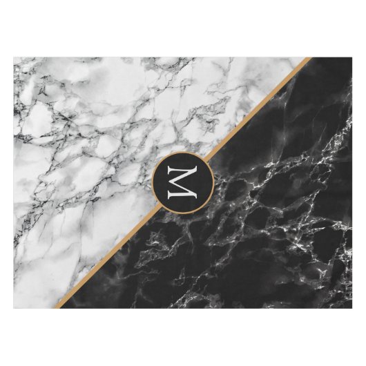 Schwarz-weißes Marmortablett mit individuellem Buc Tischdecke (Vorderseite (Horizontal))