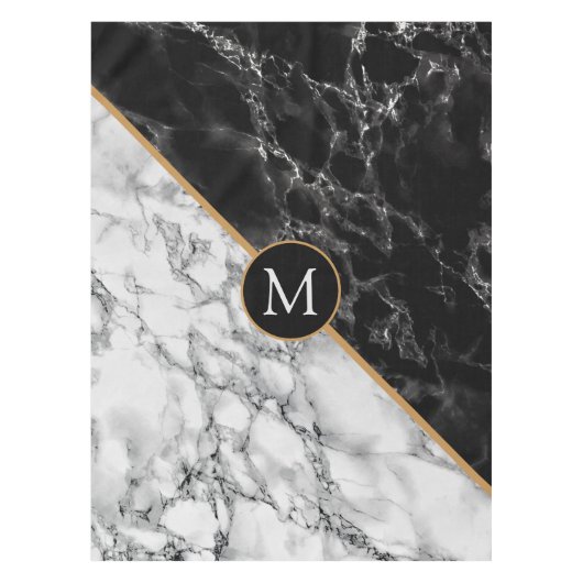 Schwarz-weißes Marmortablett mit individuellem Buc Tischdecke (Vorderseite)