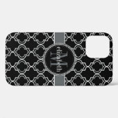 Schwarz-weißes Marokkaner Quatrefoil Monogramm Case-Mate iPhone Hülle (Rückseite (Horizontal))