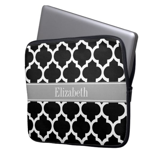 Schwarz-weißes marokkanisches #5 Dark Gray Name Mo Laptopschutzhülle (Vorderseite Links)