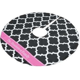 Schwarz-weißes Marokkanisches #5 Hot Pink #2 Name Polyester Weihnachtsbaumdecke