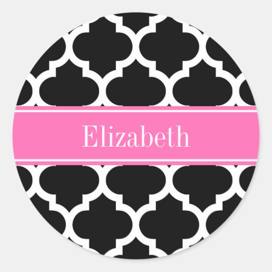 Schwarz-weißes Marokkanisches #5 Hot Pink #2 Name  Runder Aufkleber (Vorderseite)