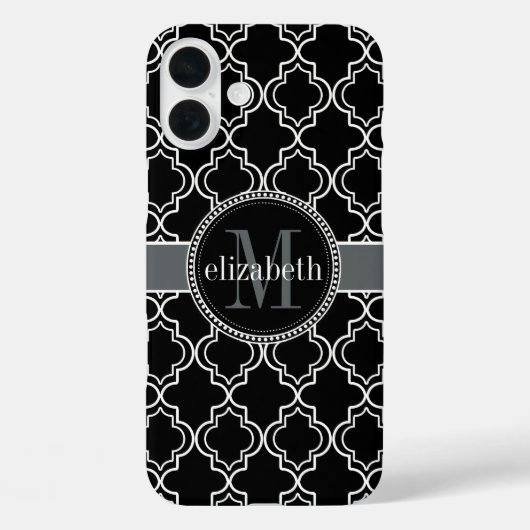 Schwarz-weißes marokkanisches Monogramm Case-Mate iPhone Hülle (Rückseite)