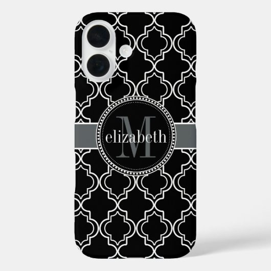 Schwarz-weißes marokkanisches Monogramm Case-Mate iPhone Hülle (Rückseite)