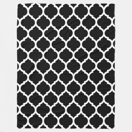 Schwarz-weißes marokkanisches Quatrefolienmuster Fleecedecke (Vorderseite)