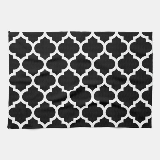 Schwarz-weißes marokkanisches Quatrefolienmuster # Handtuch (Horizontal)