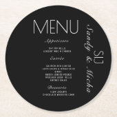 Schwarz-weißes Menü für Hochzeiten mit einfachem S Runder Pappuntersetzer (Vorderseite)
