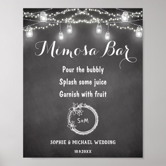 Schwarz-weißes Mimosa Bar String Lights Poster (Vorne)
